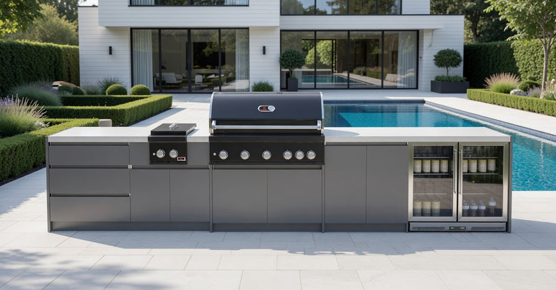 Whistler Fairford Black Outdoor Kitchen with Burford 5 Burner BBQ | 4.5 M Full-Lenght
