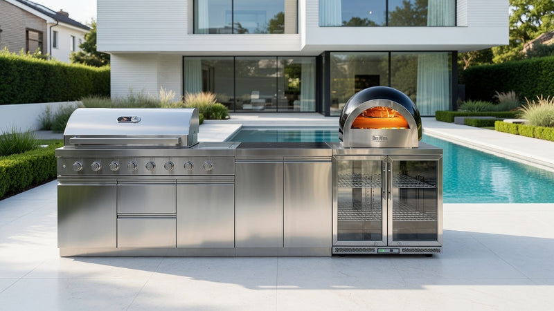 Whistler Grills Blockley 6-Burner Kitchen with Double Door Fridge - Stainless Steel 3.3m and Pizza Oven