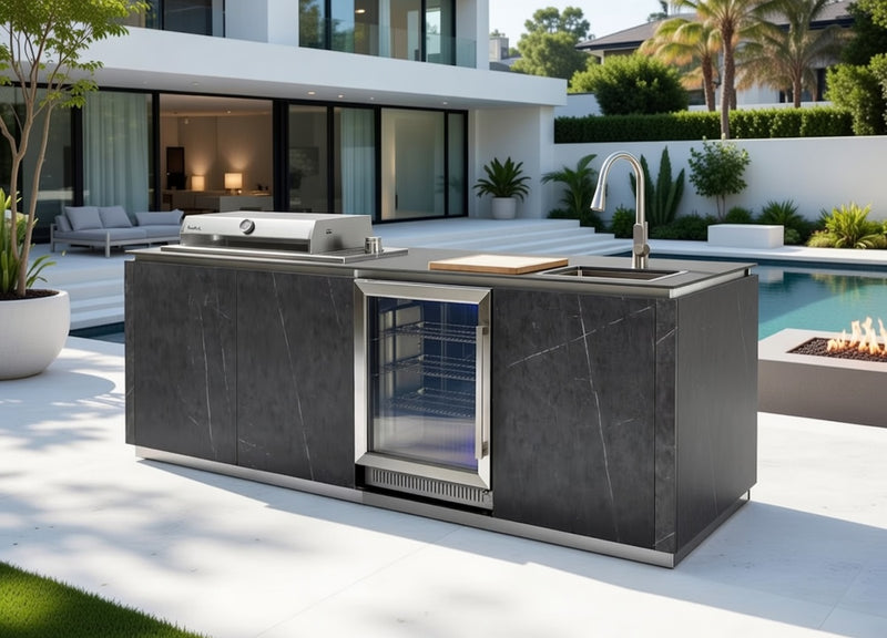 Buschbeck Derby Outdoor Kitchen – Grey Marbled Ceramic Finish 2.6M Plus Weather Protection Cover