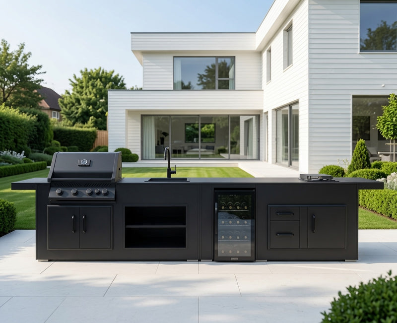 Grillandia Outdoor Kitchen Phantom with Napoleon 4-burner gas grill, Hob, Fridge, and Sink | 4.4M
