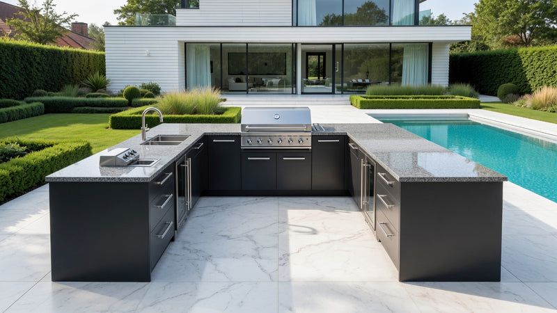 Grillandia Outdoor kitchen U shape, Paired with Beefeater proline 6 burner and Built-in deep fryer | 4m x 3.8m X 4m