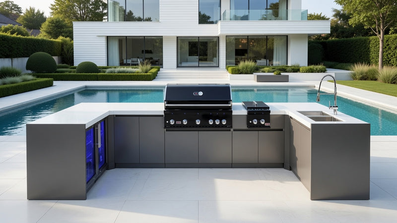 Whistler Fairford Outdoor Kitchen with Burford 5-Burner BBQ and side burner | 1.6M X 4.2M x 1.6 Full-Length