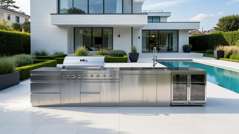 Whistler Grills Lechlade 6-Burner Kitchen with Double Door Fridge and Sink - Stainless Steel 4.8Meters