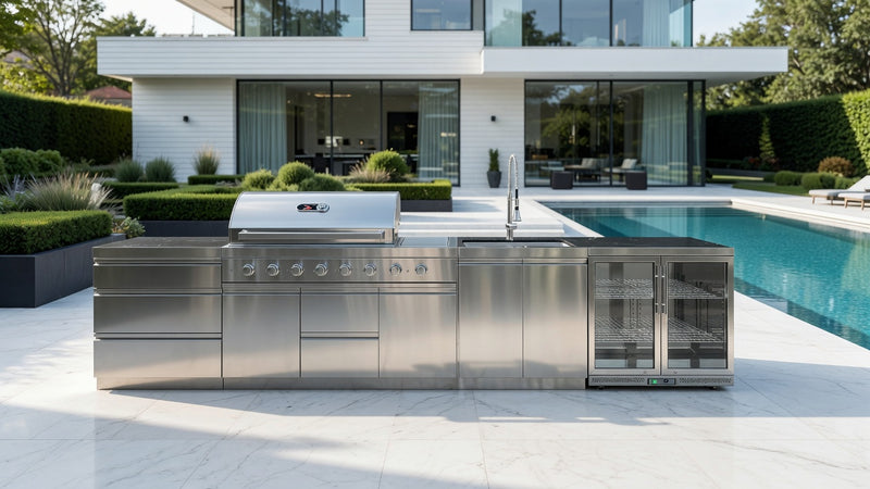 Whistler Grills Cambridge 6-Burner Kitchen with Double Door Fridge and Sink- Stainless Steel 4.1m