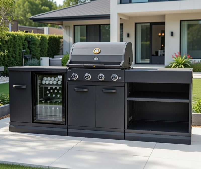 GRLLR Outdoor Kitchen 4 Burner Fridge and Open Shelve | Full length 2.3M
