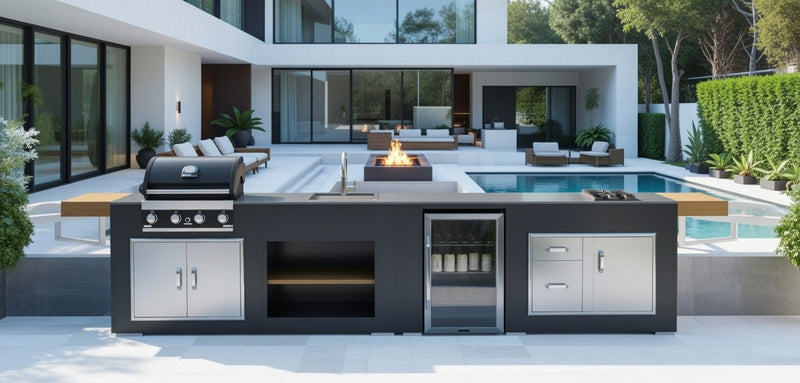 Grillandia Outdoor Kitchen Grandhall 4 Burner, Fridge, and Sink - 4.4M