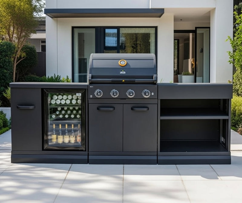 GRLLR Outdoor Kitchen 4 Burner Fridge and Open Shelve | Full length 2.3M