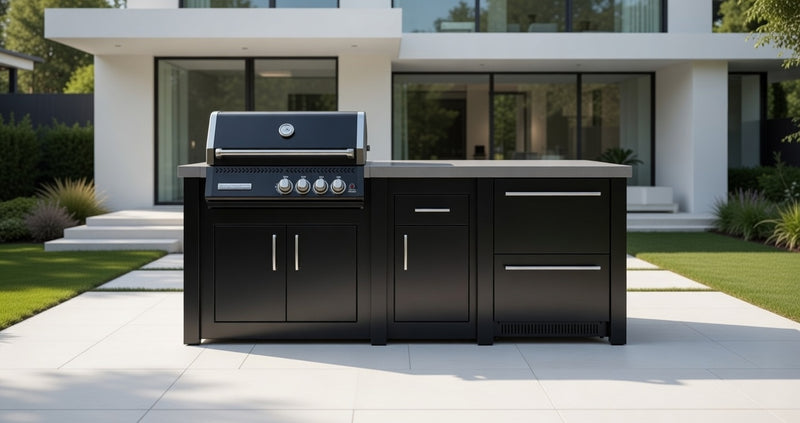 Grandpro by Stoll Aluminum Outdoor Kitchen Graphite Black Crossray and Double Drawer Fridge | 2.3M