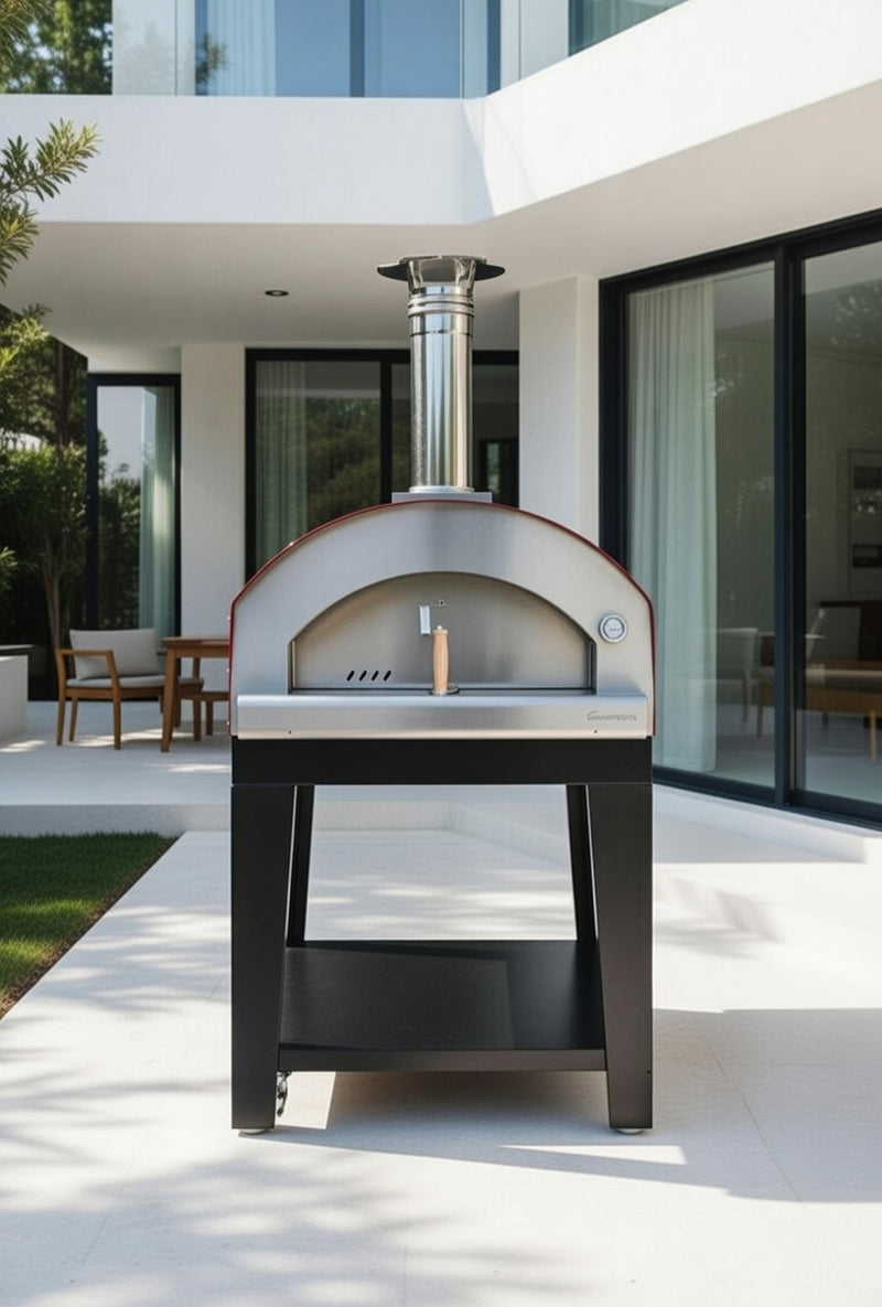 Rossofuoco PIÙTRECENTO Outdoor wood-fired oven 99 x 109 cm with direct combustion - red/stainless