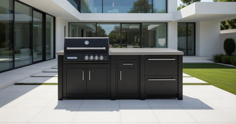 Grandpro by Stoll Aluminum Outdoor Kitchen Graphite Black Crossray and Double Drawer Fridge | 2.3M
