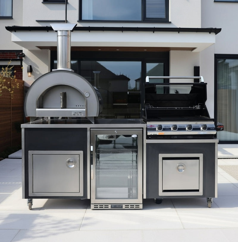 Beefeater 1200E Built-In 4 Burner Gas BBQ Outdoor Kitchen, Piccolo Pizza Oven and Fridge