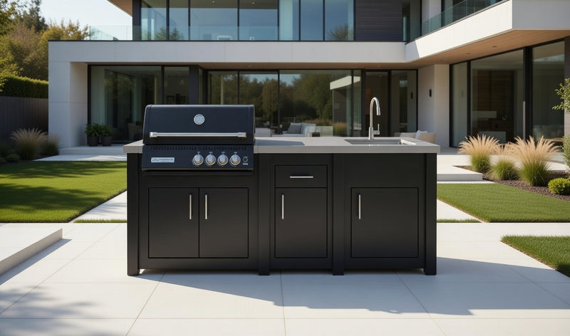 Grandpro by Stoll Aluminum Outdoor Kitchen Graphite Black Crossray, and Sink | 2.4M