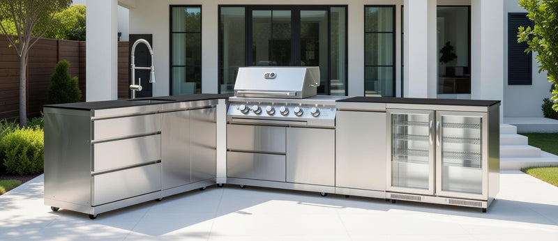 Whistler Outdoor Kitchen 4 Burner BBQ, Sink and Fridge | Stroud | 2.3 x 3.2Meters