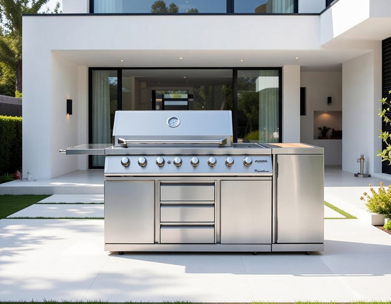 Outback Signature II 6 Burner Hybrid – Stainless Steel and Gas Bottle Cabinet