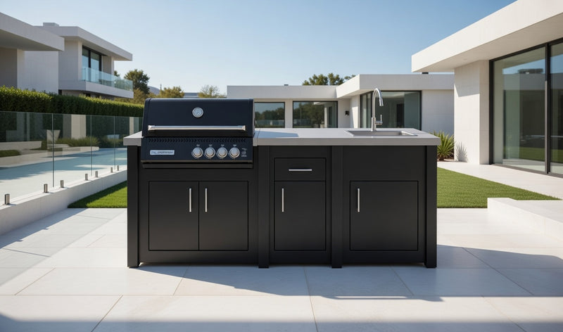 Grandpro by Stoll Aluminum Outdoor Kitchen Graphite Black Crossray, and Sink | 2.4M