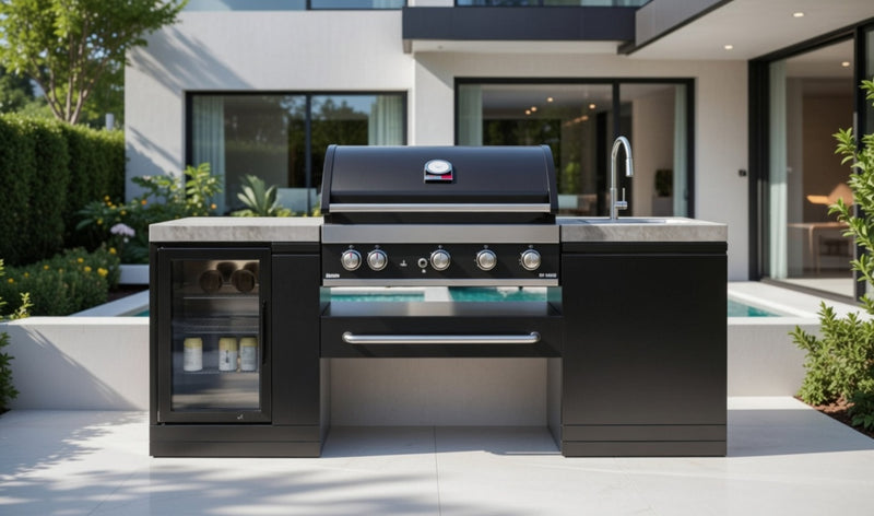 GrandPro Outdoor Kitchen with 5 Burner BBQ, Fridge and Sink - 2m