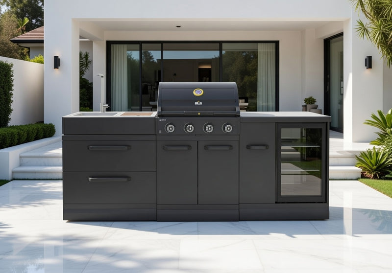 GRLLR Outdoor Kitchen 4 Burner Fridge and Sink | Full length 2.5M