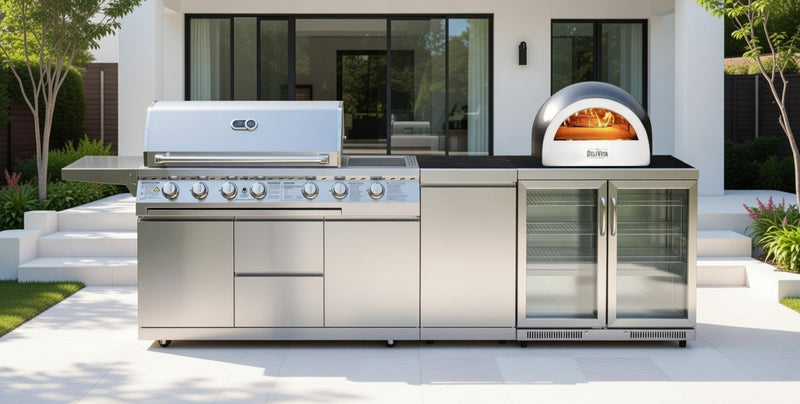 Whistler Outdoor Kitchen 6 Burner BBQ, and Fridge | Blockley and Pizza Oven | 3.3Meters