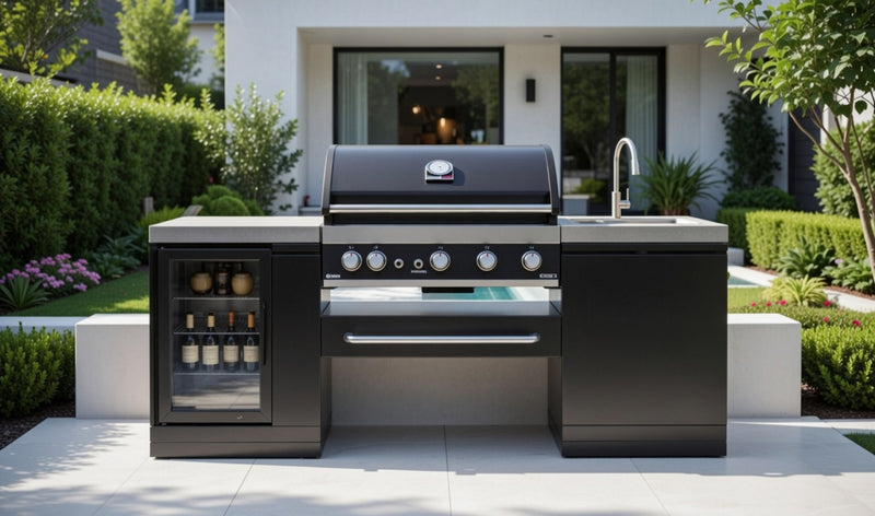 GrandPro Outdoor Kitchen with 5 Burner BBQ, Fridge and Sink - 2m