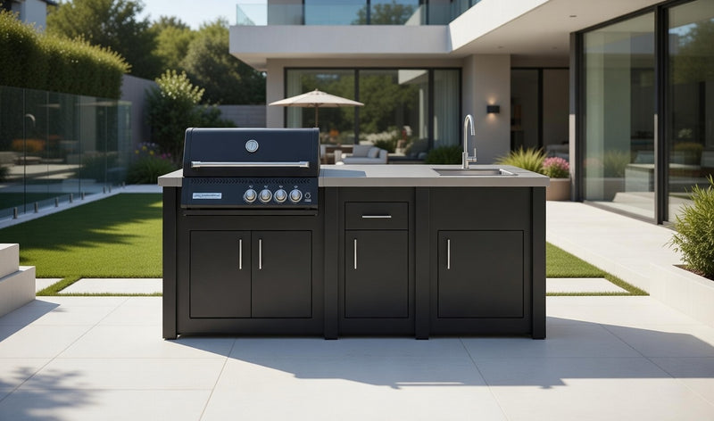 Grandpro by Stoll Aluminum Outdoor Kitchen Graphite Black Crossray, and Sink | 2.4M