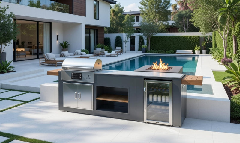 Grillandia Outdoor Kitchen Paired with Land Mann Electric Grill, and Fridge | 2.5M