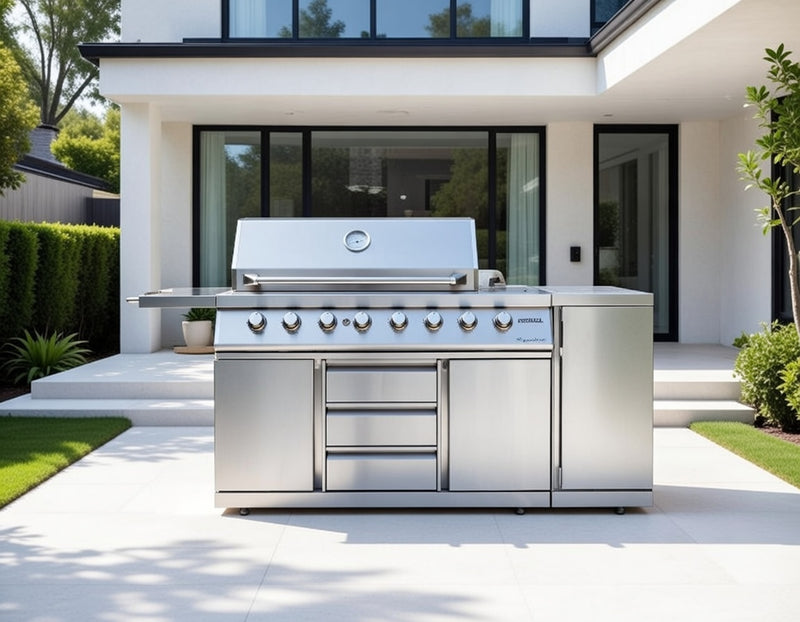 Outback Signature II 6 Burner Hybrid – Stainless Steel and Gas Bottle Cabinet