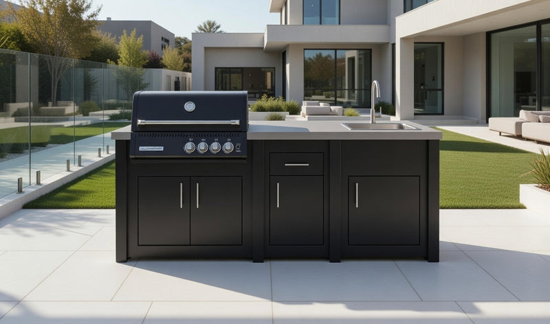 Grandpro by Stoll Aluminum Outdoor Kitchen Graphite Black Crossray, and Sink | 2.4M