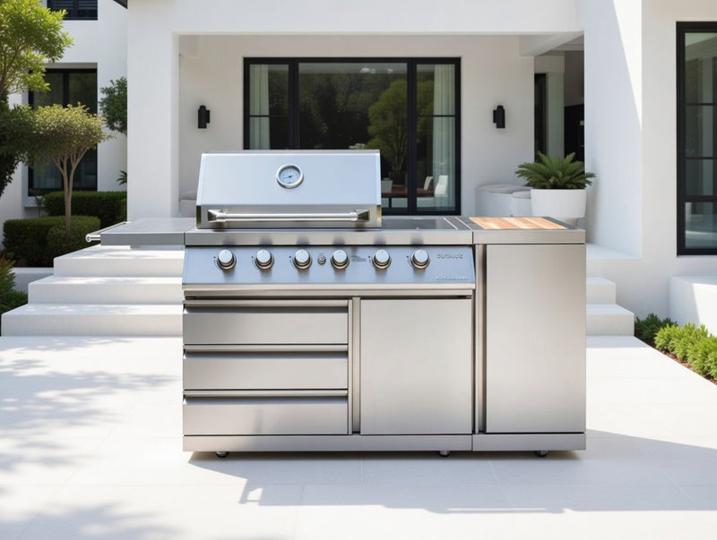 Outback Signature II 4 Burner Hybrid – Stainless Steel + Gas Bottle Cabinet