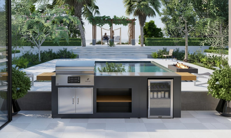 Grillandia Outdoor Kitchen Paired with Land Mann Electric Grill, and Fridge | 2.5M