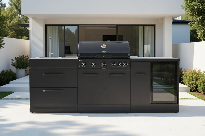 GRLLR Outdoor Kitchen 5 Burner Fridge and Sink | Full length 2.7M