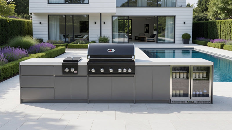 Whistler Fairford Black Outdoor Kitchen with Burford 5 Burner BBQ | 4.5 M Full-Lenght