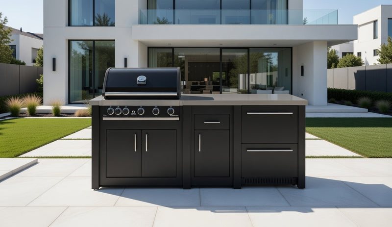Grandpro by Stoll Aluminum Outdoor Kitchen Graphite GrandPro and Double Drawer Fridge | 2.3M