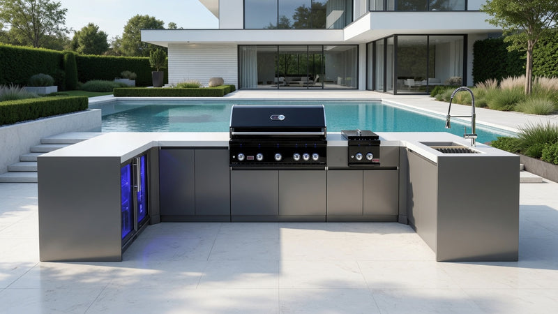 Whistler Fairford Outdoor Kitchen with Burford 5-Burner BBQ and side burner | 1.6M X 4.2M x 1.6 Full-Length