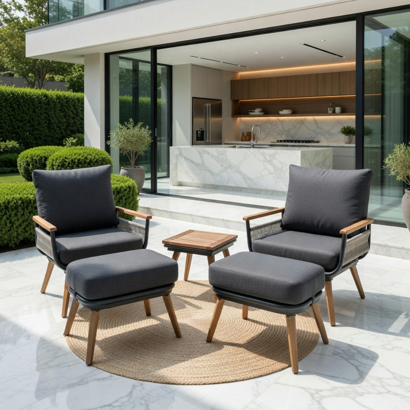 Kimora Relax Bistro with foot stools with Grey Fabric Cushion