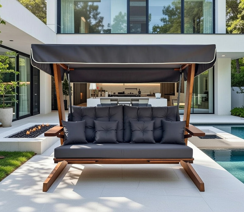 St Andrews Iroko 3 Seater Swing Seat with Grey Cushions