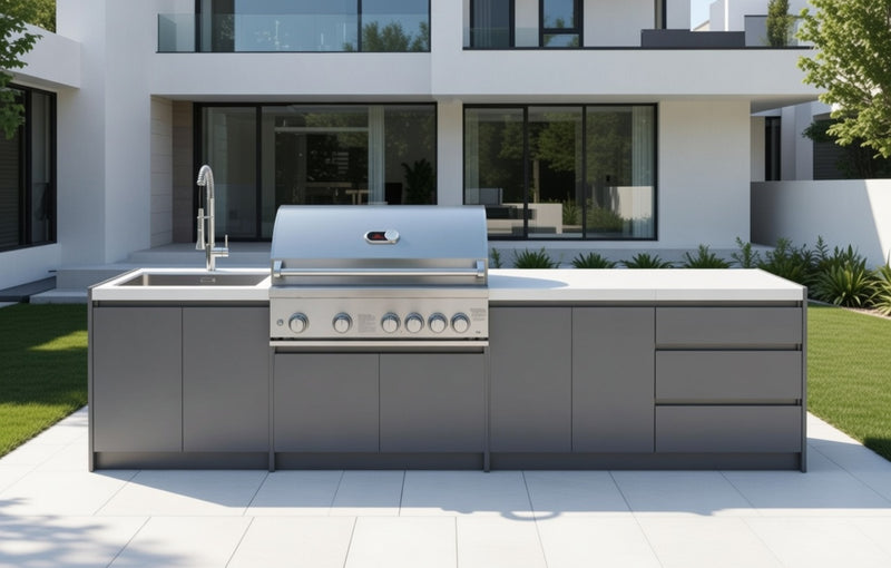 Whistler Fairford Grey Outdoor Kitchen with Burford 5-Burner BBQ | 3.5M Full-Length