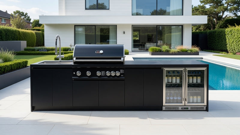 Whistler Fairford Black Outdoor Kitchen with Burford 5-Burner BBQ | 3.6M Full-Length
