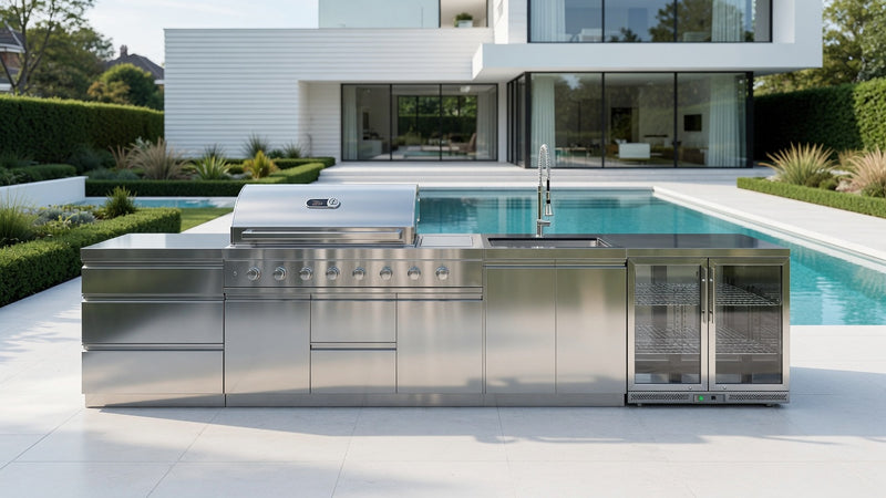 Whistler Grills Cambridge 6-Burner Kitchen with Double Door Fridge and Sink- Stainless Steel 4.1m