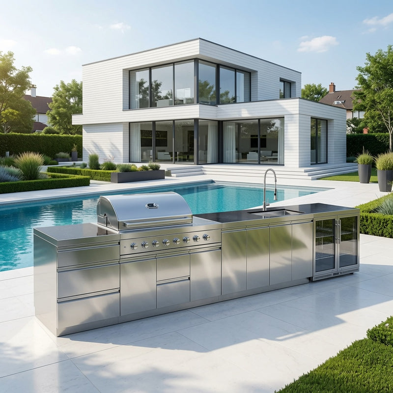 Whistler Grills Lechlade 6-Burner Kitchen with Double Door Fridge and Sink - Stainless Steel 4.8Meters