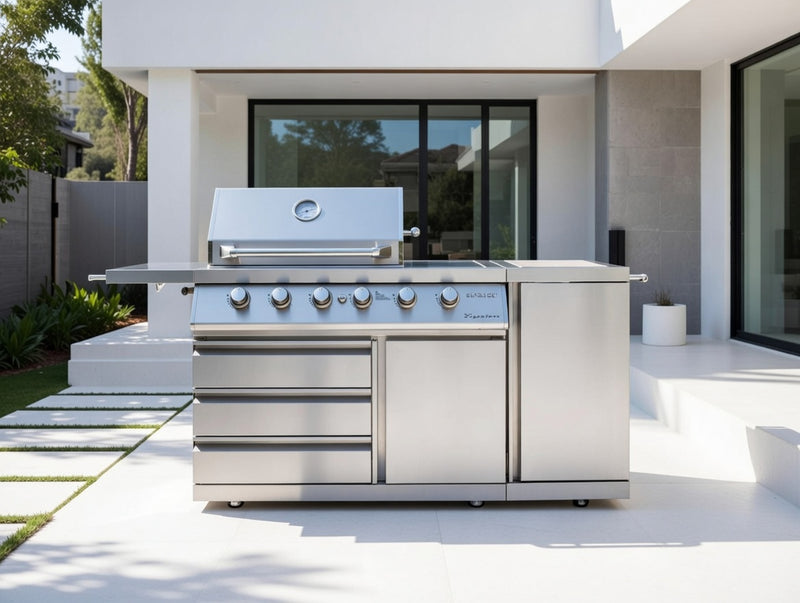 Outback Signature II 4 Burner Hybrid – Stainless Steel + Gas Bottle Cabinet