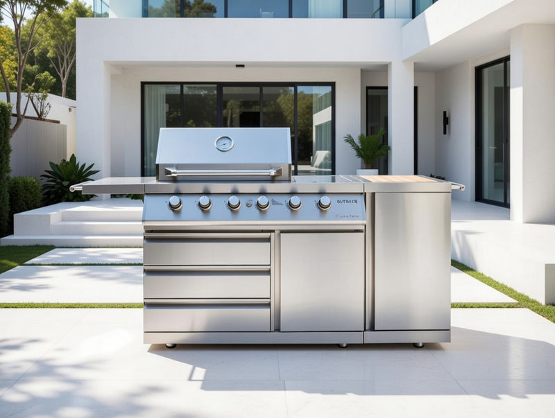 Outback Signature II 4 Burner Hybrid – Stainless Steel + Gas Bottle Cabinet