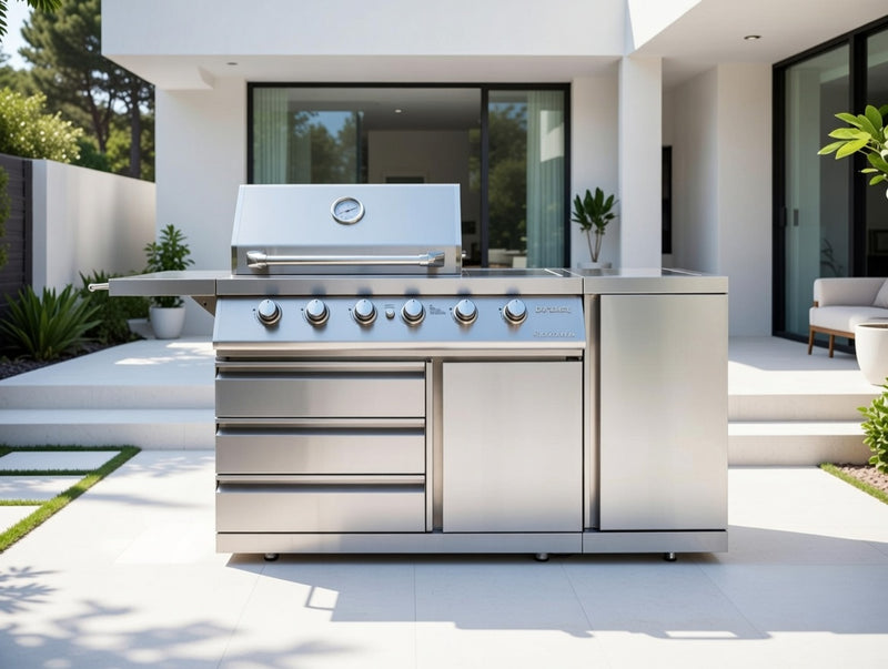 Outback Signature II 4 Burner Hybrid – Stainless Steel + Gas Bottle Cabinet