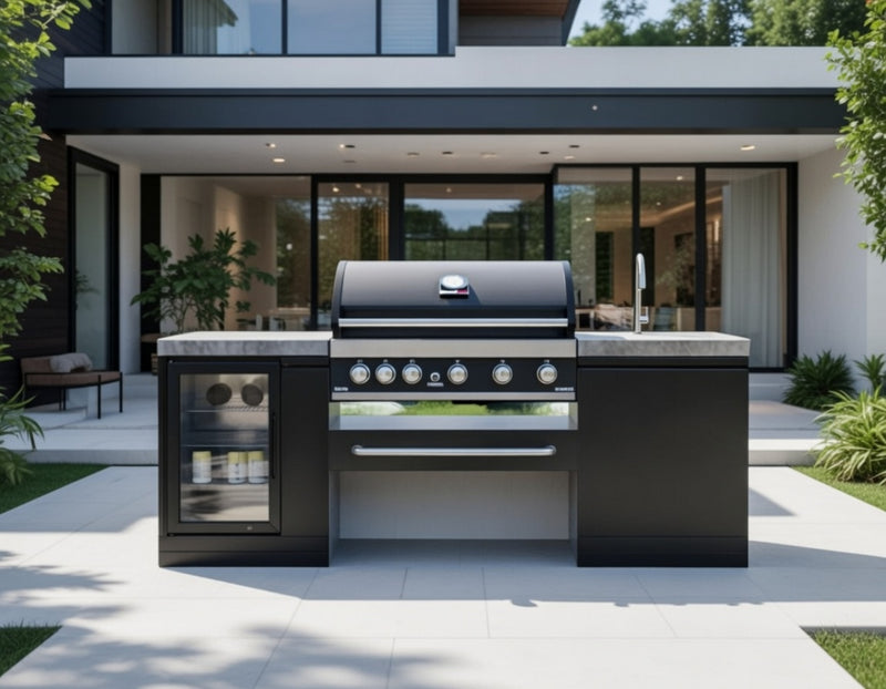 GrandPro Outdoor Kitchen with 5 Burner BBQ, Fridge and Sink - 2m