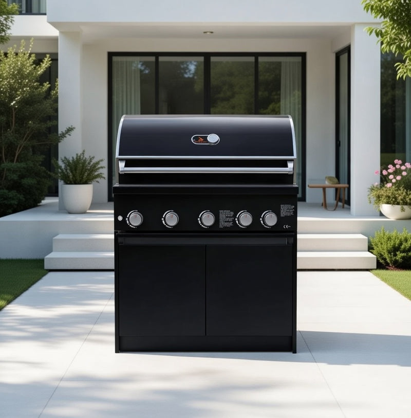 Whistler Fairford Outdoor Kitchen Black Cabinet  Burford 5 Burner Barbecue 106.6cm