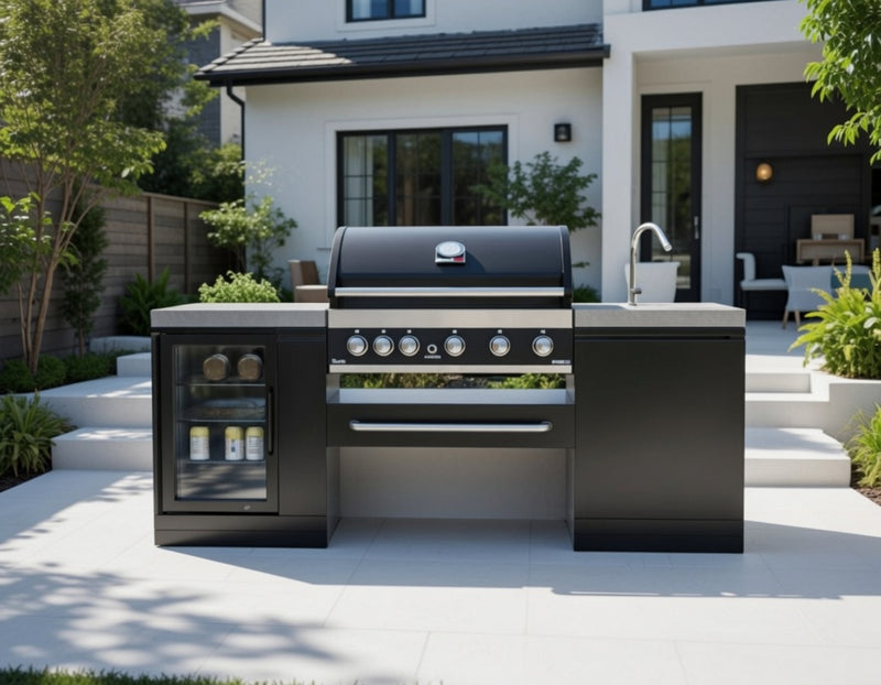 GrandPro Outdoor Kitchen with 5 Burner BBQ, Fridge and Sink - 2m