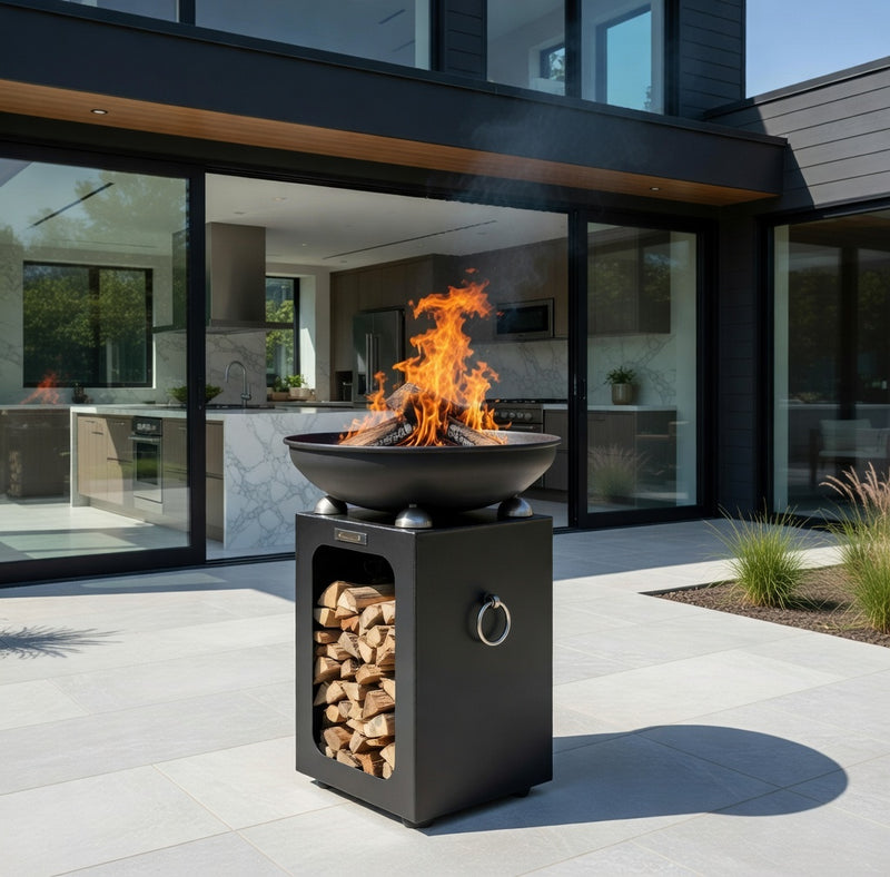 Fire Bowl with Log Storage