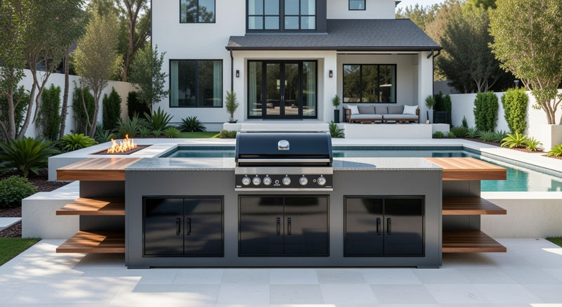 Grillandia Outdoor Kitchen Paired with GrandPro 5 Burner, and Triple Double Doors | 2.5M
