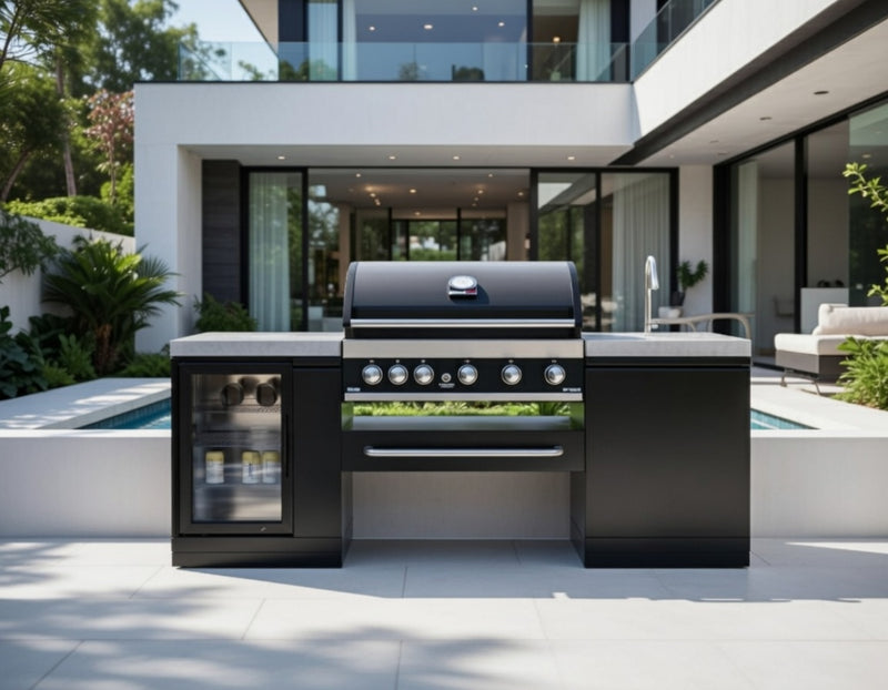 GrandPro Outdoor Kitchen with 5 Burner BBQ, Fridge and Sink - 2m