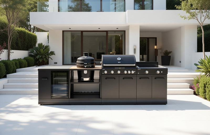 GRLLR Outdoor Kitchen 5 Burner BBQ, Stove unit,Fridge, and Kamado | Full length 3.5M