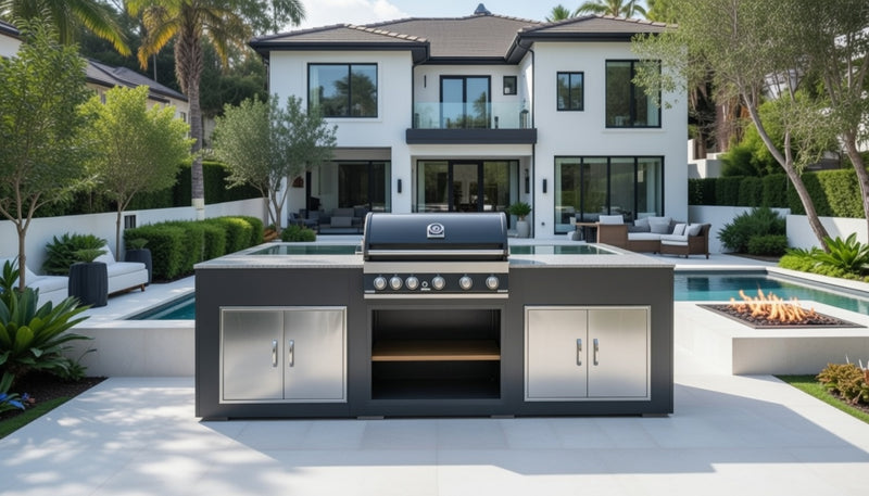 Grillandia Outdoor Kitchen Paired with GrandPro 5 Burner, and Double Doors | 2.5M